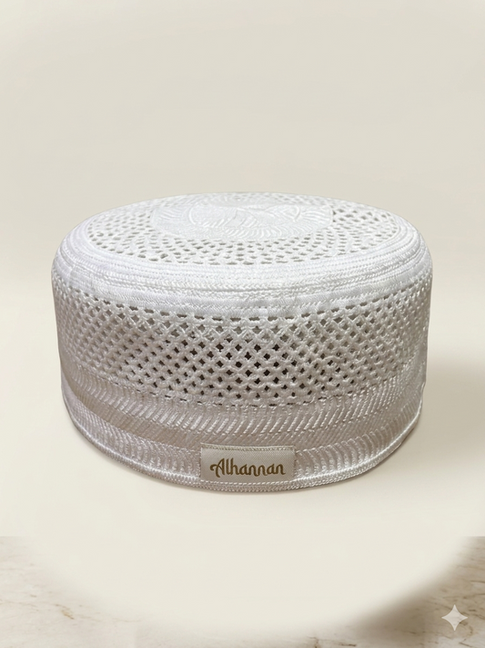 Premium Embroidered White Kufi Cap