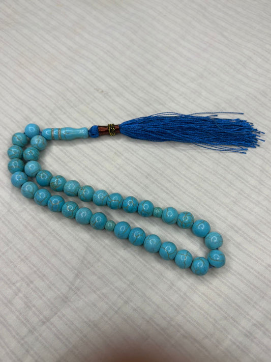 Authentic Sky Blue Ferozah Tasbeeh - 33 Natural Stone Beads (8mm) - Islamic Prayer Beads