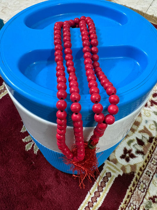 Royal Red Marjan Tasbeeh - 100 Natural Coral Beads (8mm) - Full Length Premium Prayer Beads