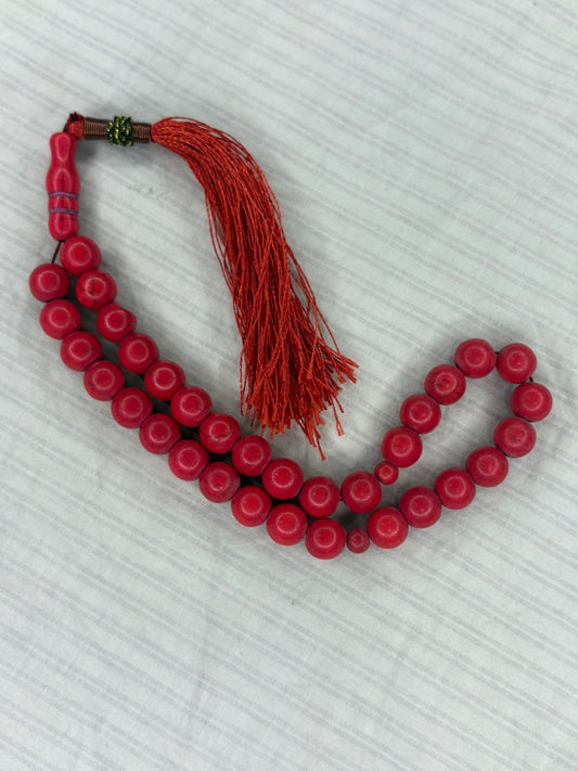 Authentic Red Murjan Tasbeeh - 33 Natural Coral Beads (8mm) - Classic Islamic Prayer Beads
