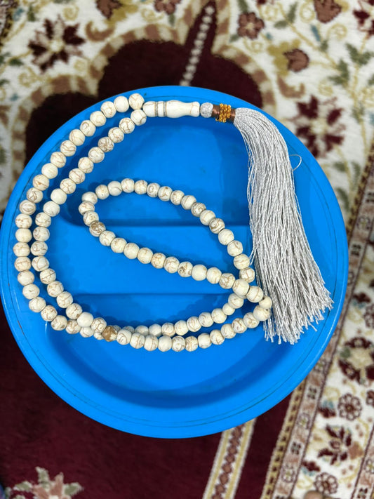 Natural Sang-e-Ibrahimi Tasbeeh - 100 Premium Beads (8mm) - Earthy Green Patterned Prayer Beads