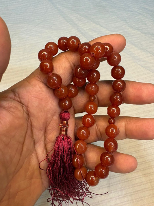 Premium Natural Aqeeq Tasbeeh - 33 Beads (8mm) - Elegant Islamic Prayer Beads
