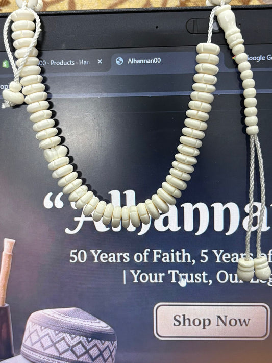 Hand-Carved Chapta Camel Bone Tasbeeh - 100 Flat Disc Beads (9mm) - Traditional Organic Prayer Beads