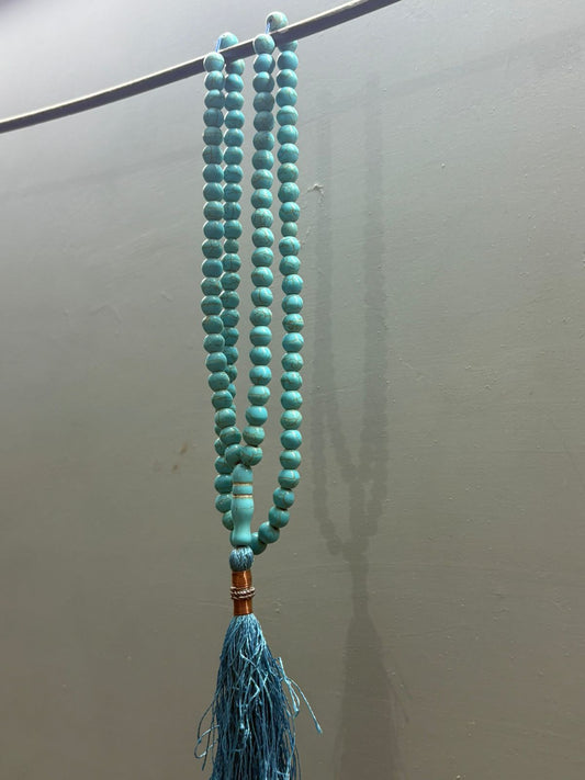 Authentic 100-Bead Ferozah Tasbeeh - 8mm Natural Stone - Full Length Sky Blue Prayer Beads