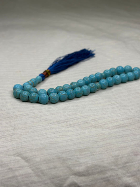 Authentic Sky Blue Ferozah Tasbeeh - 33 Natural Stone Beads (8mm) - Islamic Prayer Beads