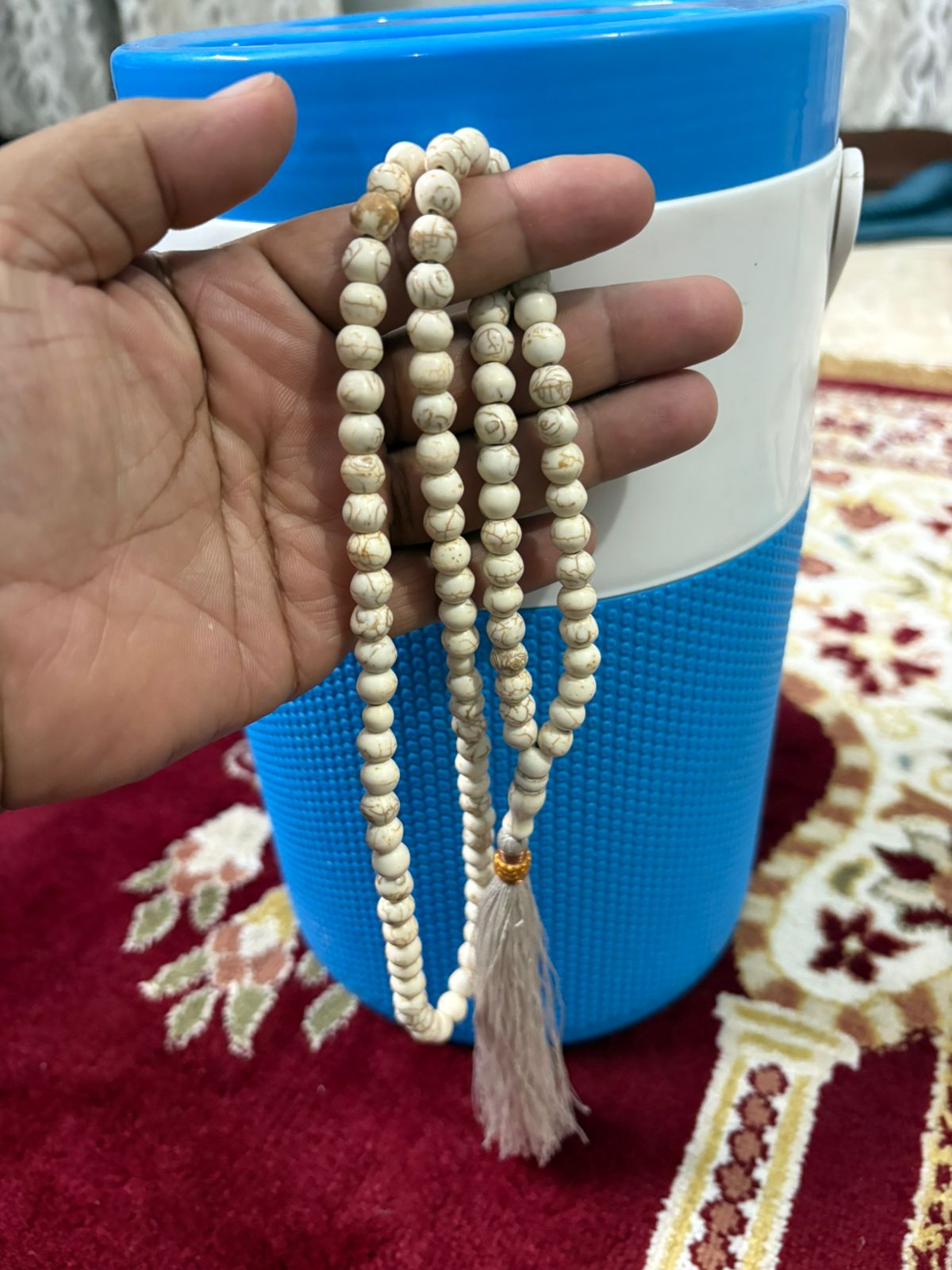 Natural Sang-e-Ibrahimi Tasbeeh - 100 Premium Beads (8mm) - Earthy Green Patterned Prayer Beads