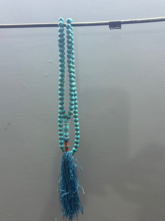 Authentic 100-Bead Ferozah Tasbeeh - 8mm Natural Stone - Full Length Sky Blue Prayer Beads