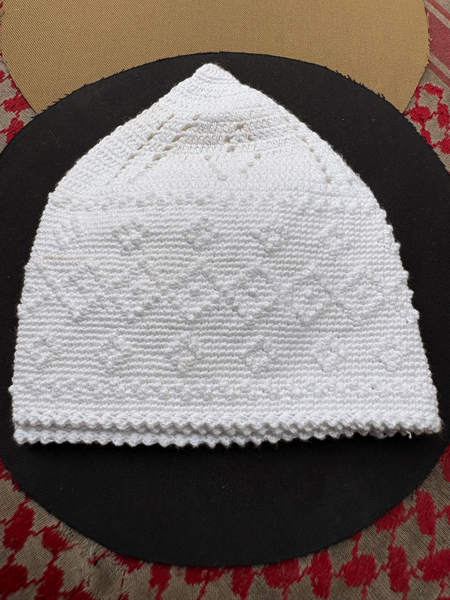 Hand-Knitted White Cotton Prayer Cap – Breathable Summer Kufi for Men