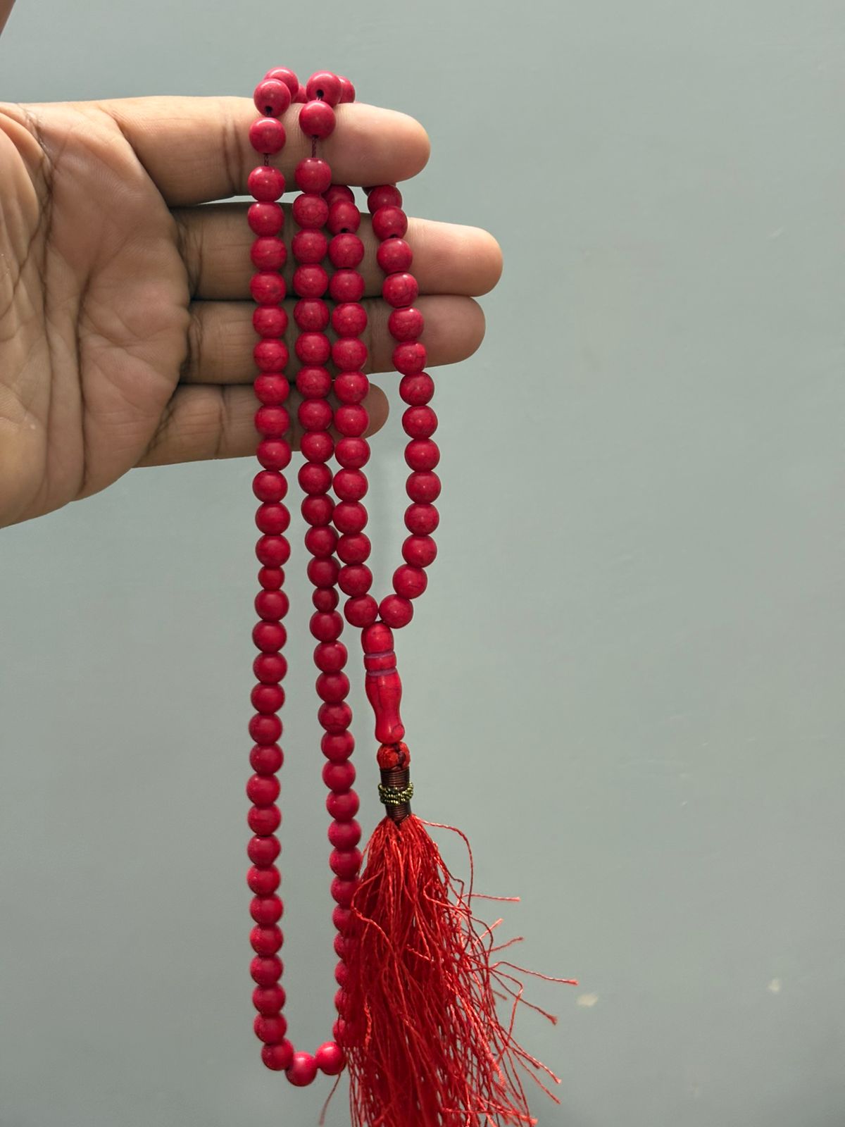 Royal Red Marjan Tasbeeh - 100 Natural Coral Beads (8mm) - Full Length Premium Prayer Beads