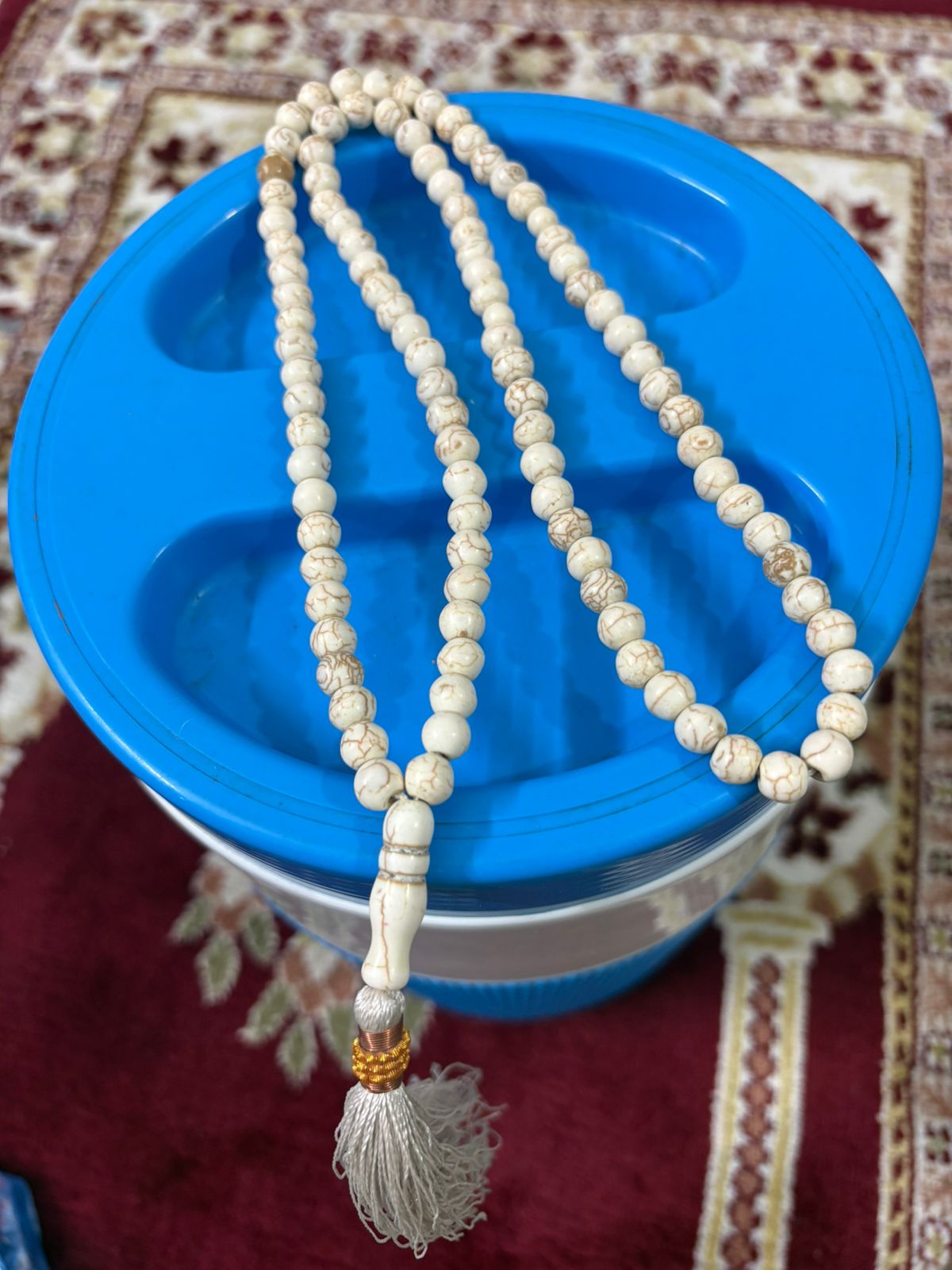 Natural Sang-e-Ibrahimi Tasbeeh - 100 Premium Beads (8mm) - Earthy Green Patterned Prayer Beads