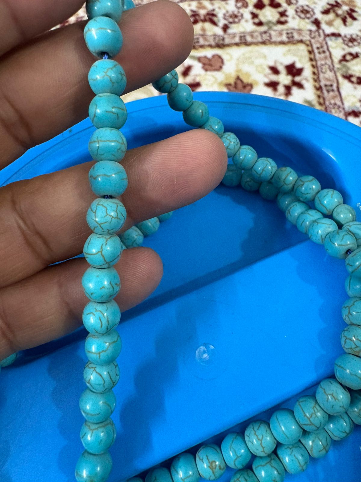 Authentic 100-Bead Ferozah Tasbeeh - 8mm Natural Stone - Full Length Sky Blue Prayer Beads