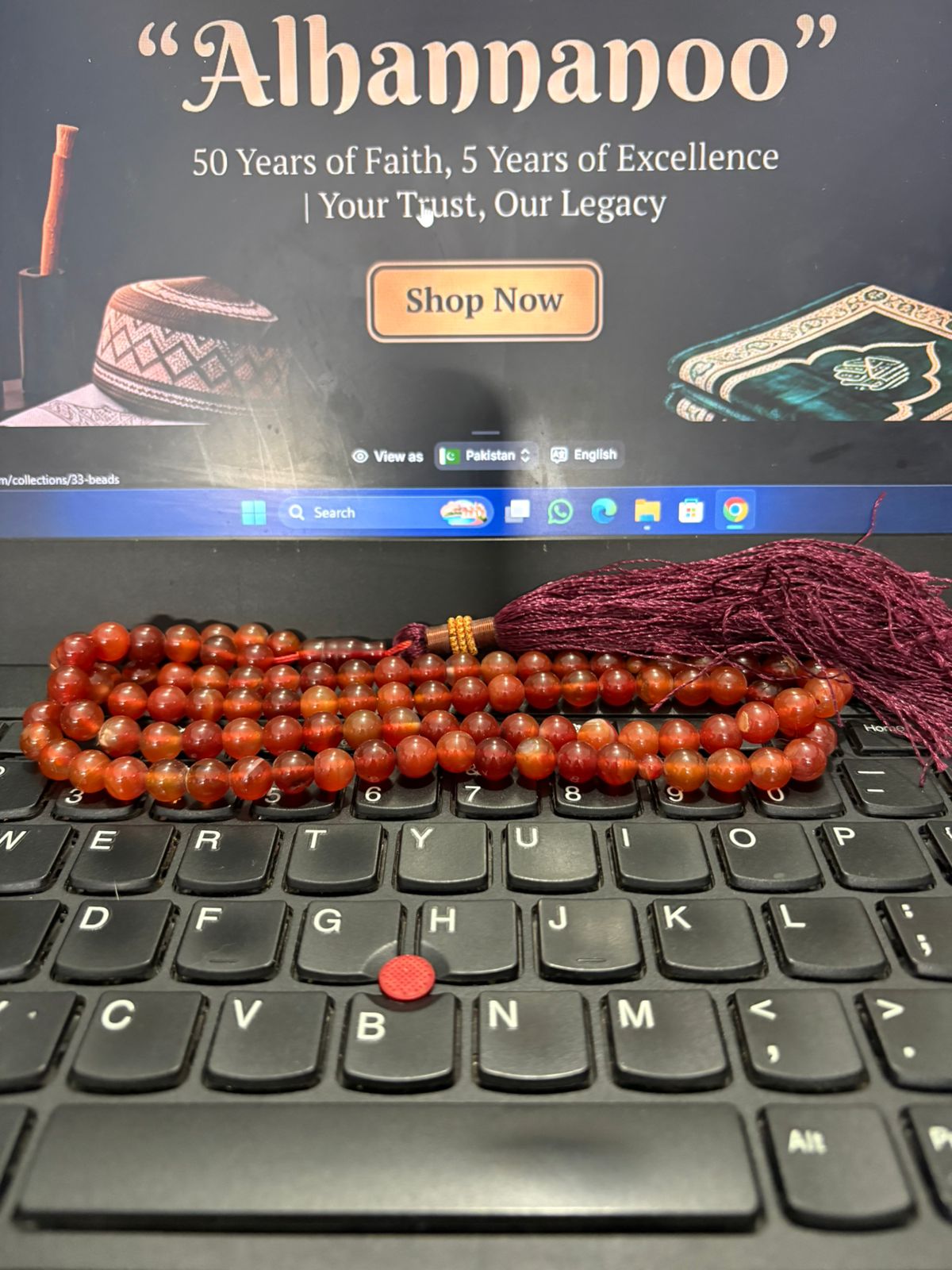 Natural 100-Bead Aqeeq Tasbeeh - 8mm Agate Stone - Full Length Islamic Prayer Beads