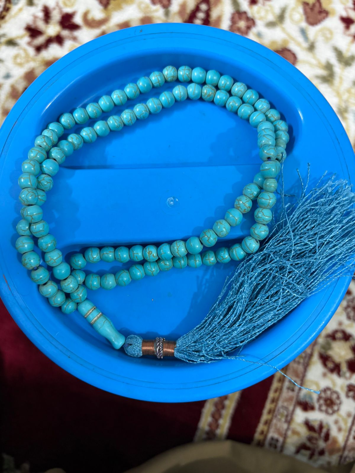 Authentic 100-Bead Ferozah Tasbeeh - 8mm Natural Stone - Full Length Sky Blue Prayer Beads
