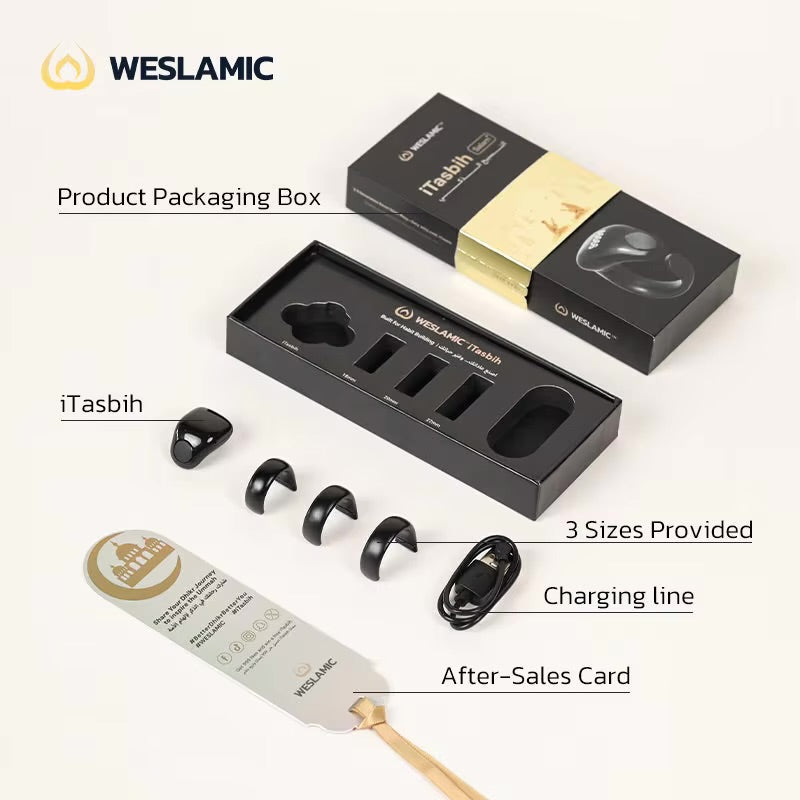 Weslamic iTasbih Salam+ Smart Zikr Ring | IP67 Waterproof | 3-in-1 Adjustable Sizes