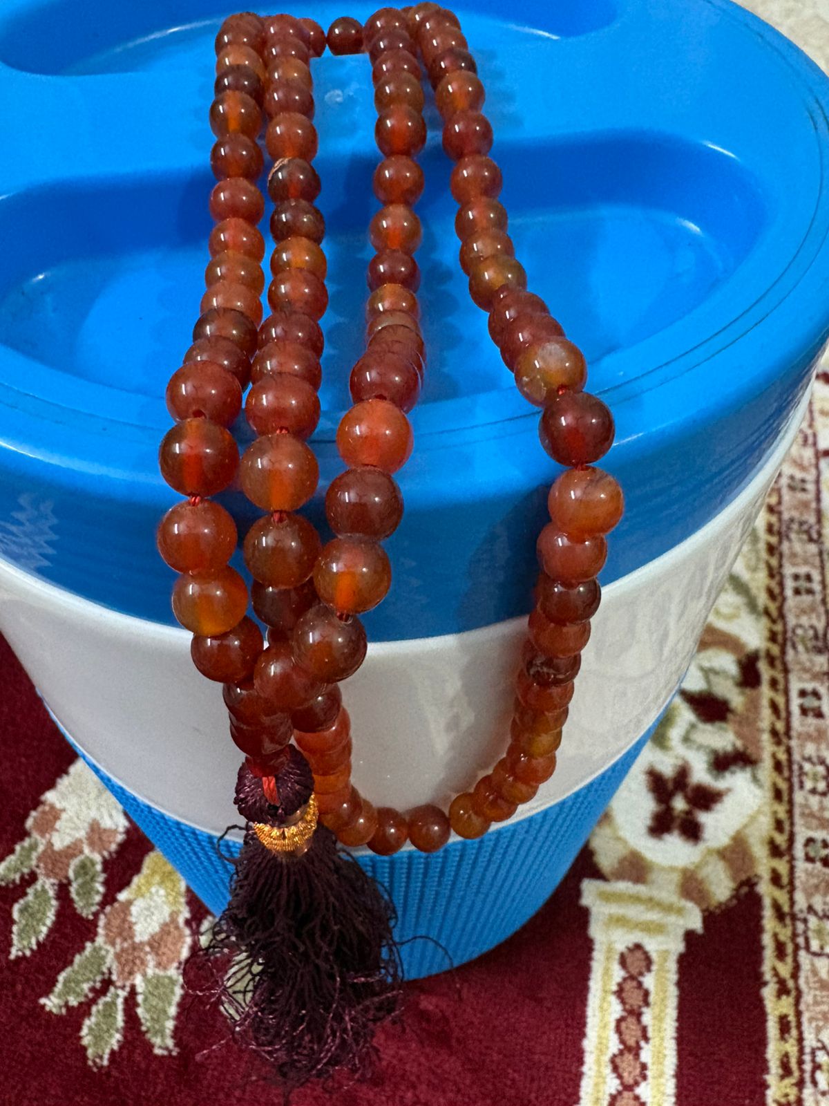 Natural 100-Bead Aqeeq Tasbeeh - 8mm Agate Stone - Full Length Islamic Prayer Beads