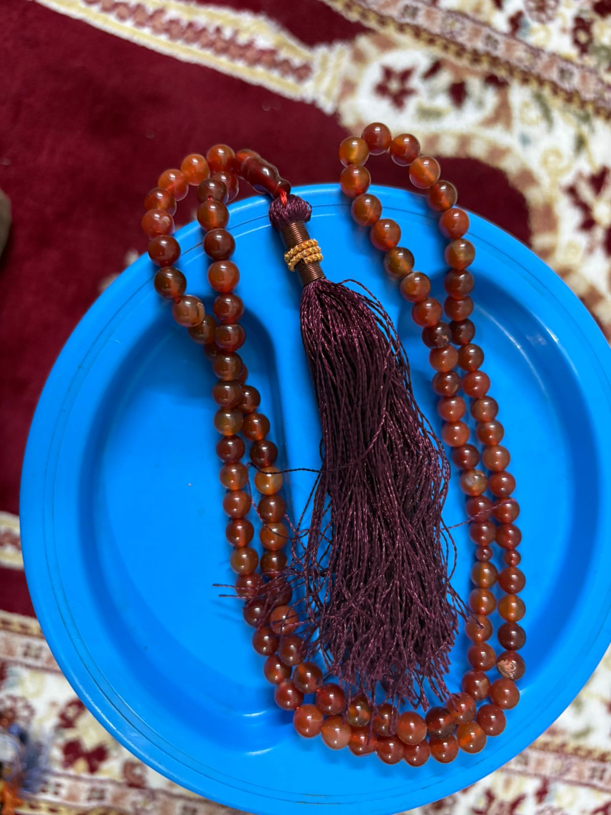 Natural 100-Bead Aqeeq Tasbeeh - 8mm Agate Stone - Full Length Islamic Prayer Beads
