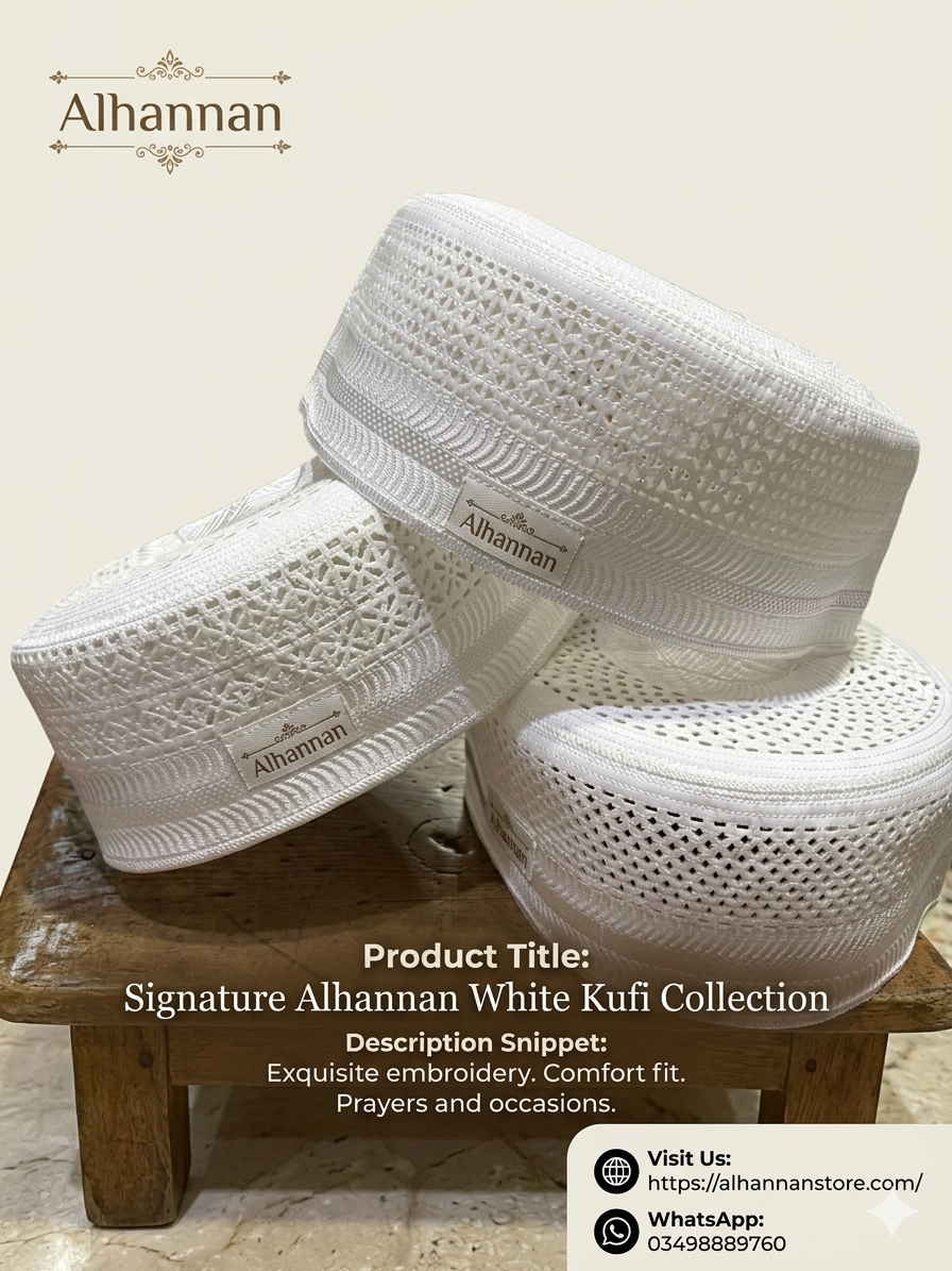 Premium Embroidered White Kufi Cap