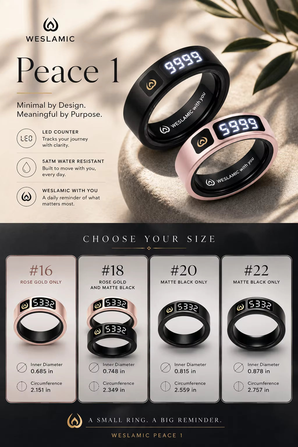 Weslamic iTasbih - Peace 1 (Smart Zikr Ring 3.0)