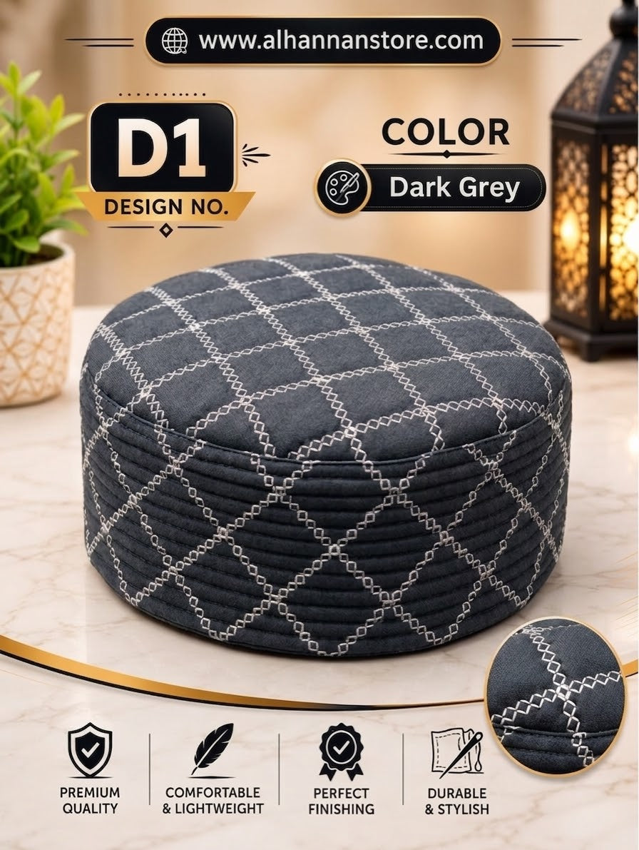 Men’s Traditional Quilted Prayer Cap (Design D1) Premium Quality Topi