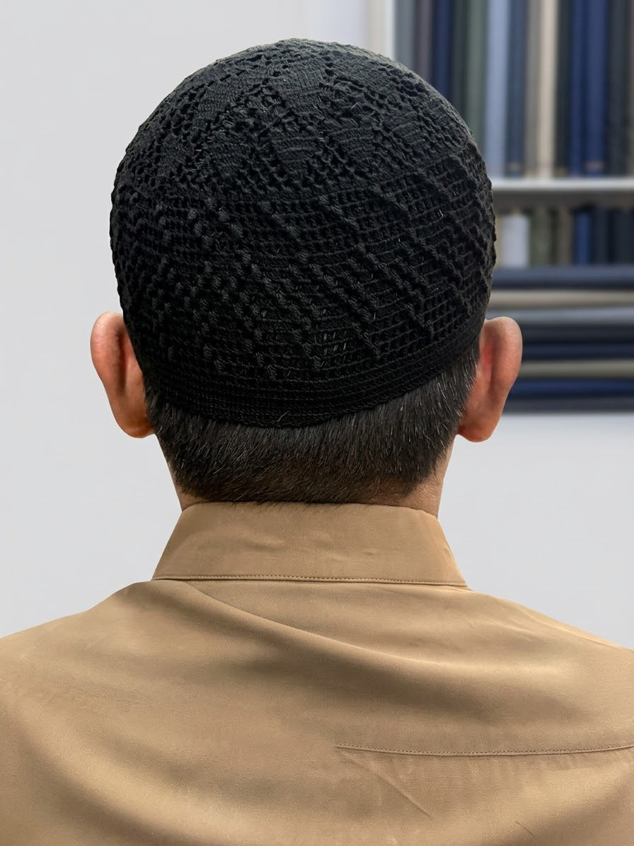 Premium Handcrafted Black Prayer Cap (Namaz Kufi Topi)