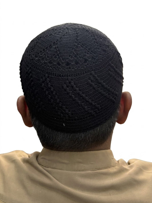 Premium Handcrafted Black Prayer Cap (Namaz Kufi Topi)