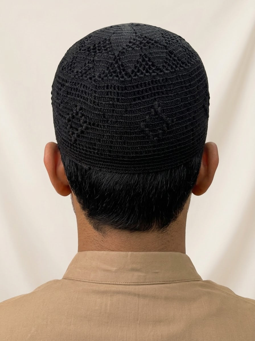 Premium Handcrafted Black Prayer Cap (Namaz Kufi Topi)
