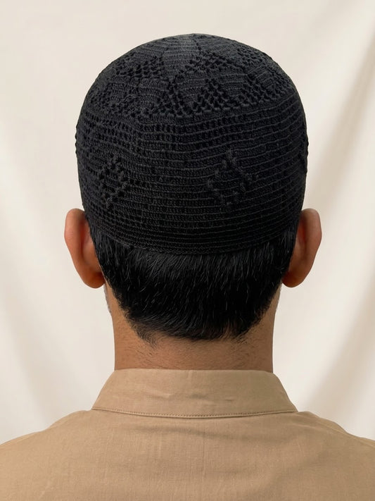 Premium Handcrafted Black Prayer Cap (Namaz Kufi Topi)