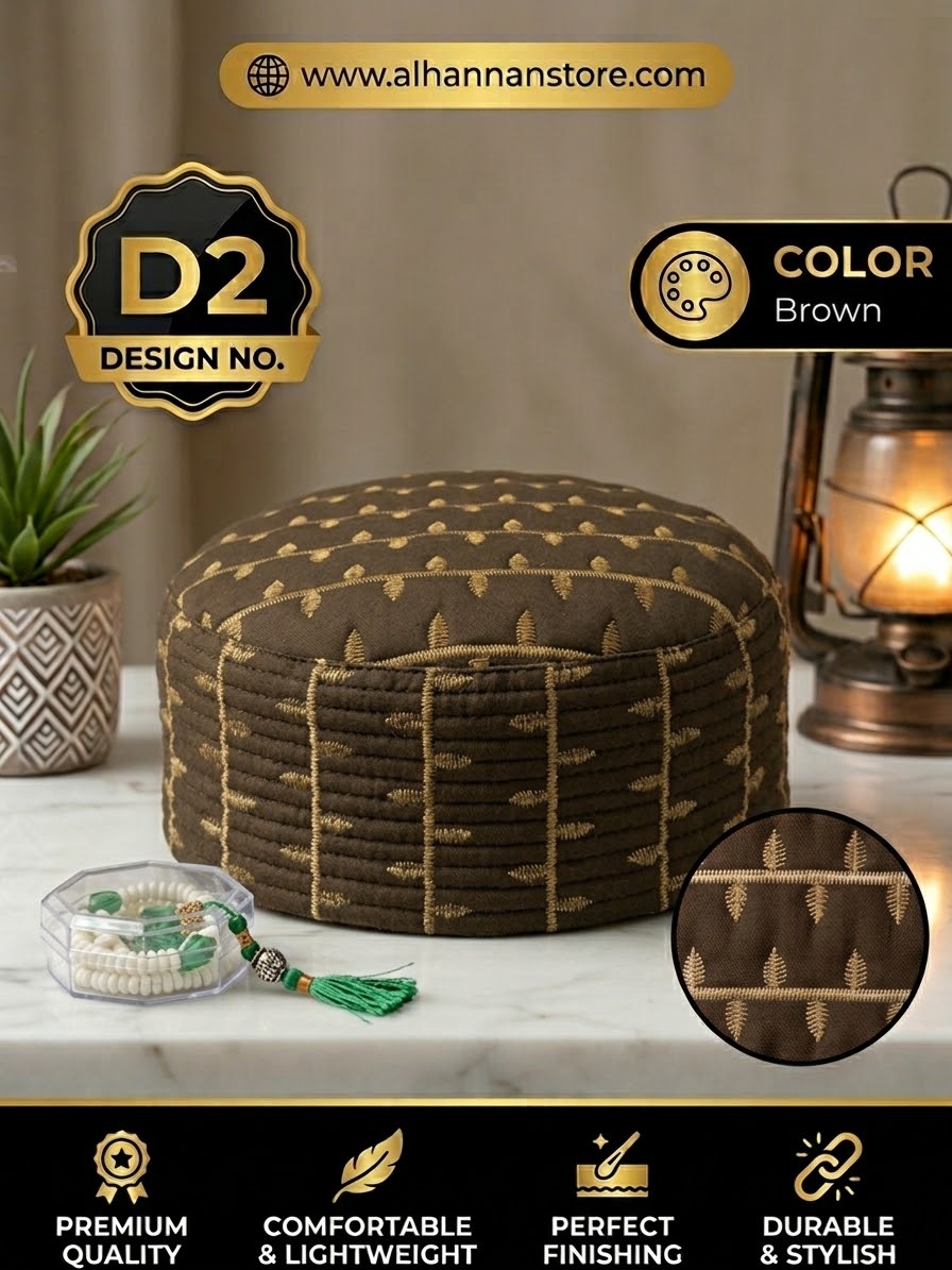 Premium Stitched Leaves Pattern Islamic Prayer Cap (Kufi / Topi)