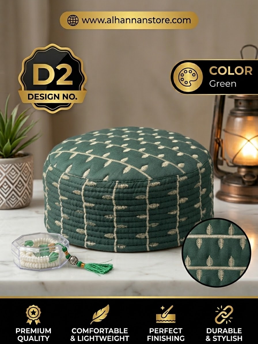 Premium Stitched Leaves Pattern Islamic Prayer Cap (Kufi / Topi)