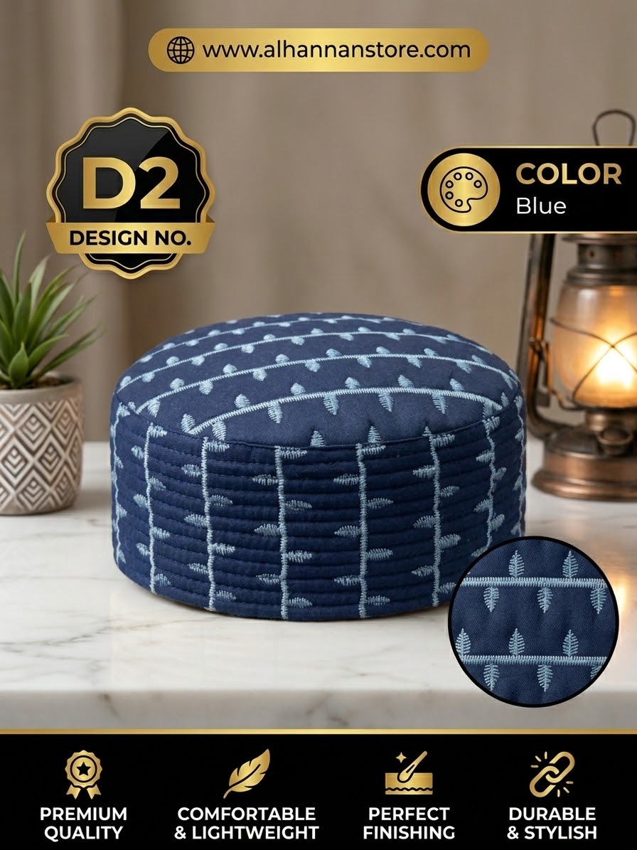 Premium Stitched Leaves Pattern Islamic Prayer Cap (Kufi / Topi)